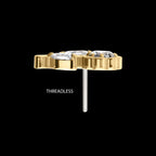 Rose Flower & Stem with Prong Set Rond & Marquise Gem Flatback Stud Earring / Nosering - Gem in 14Kt Gold