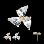 Triple Teardrop Prong Set Gem Flatback Stud Earring / Nosering - Gem in 14Kt Gold
