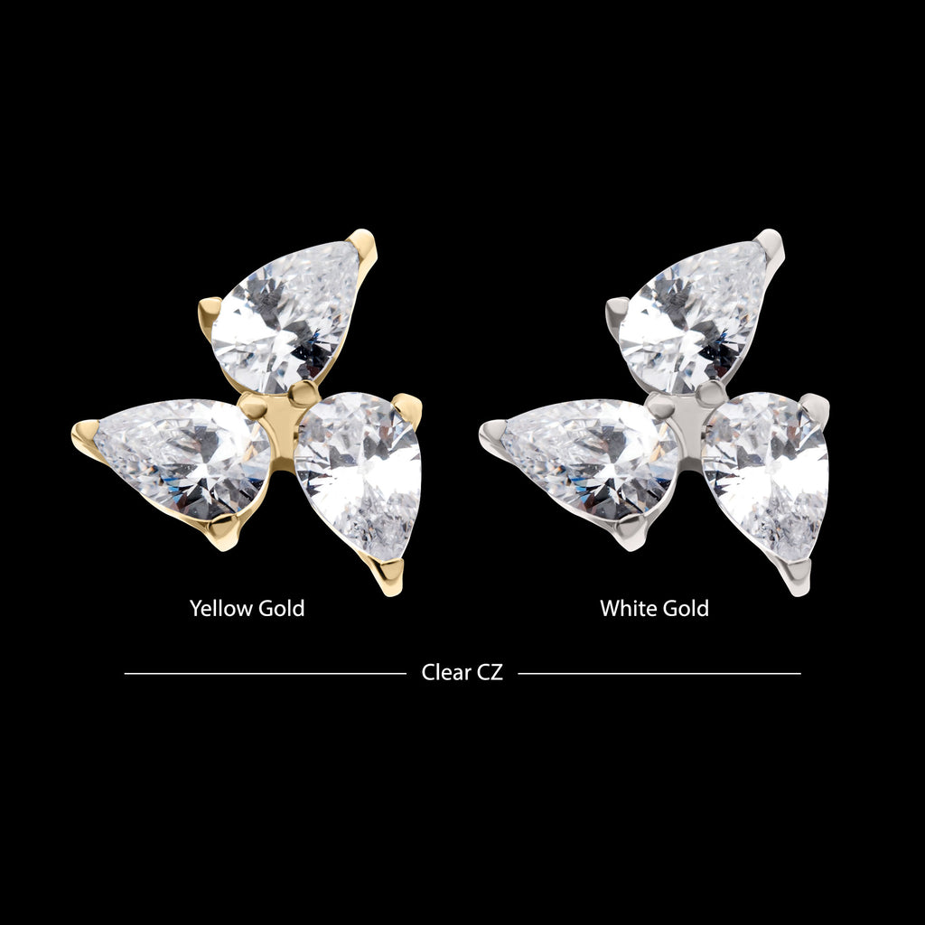 Triple Teardrop Prong Set Gem Flatback Stud Earring / Nosering - Gem in 14Kt Gold