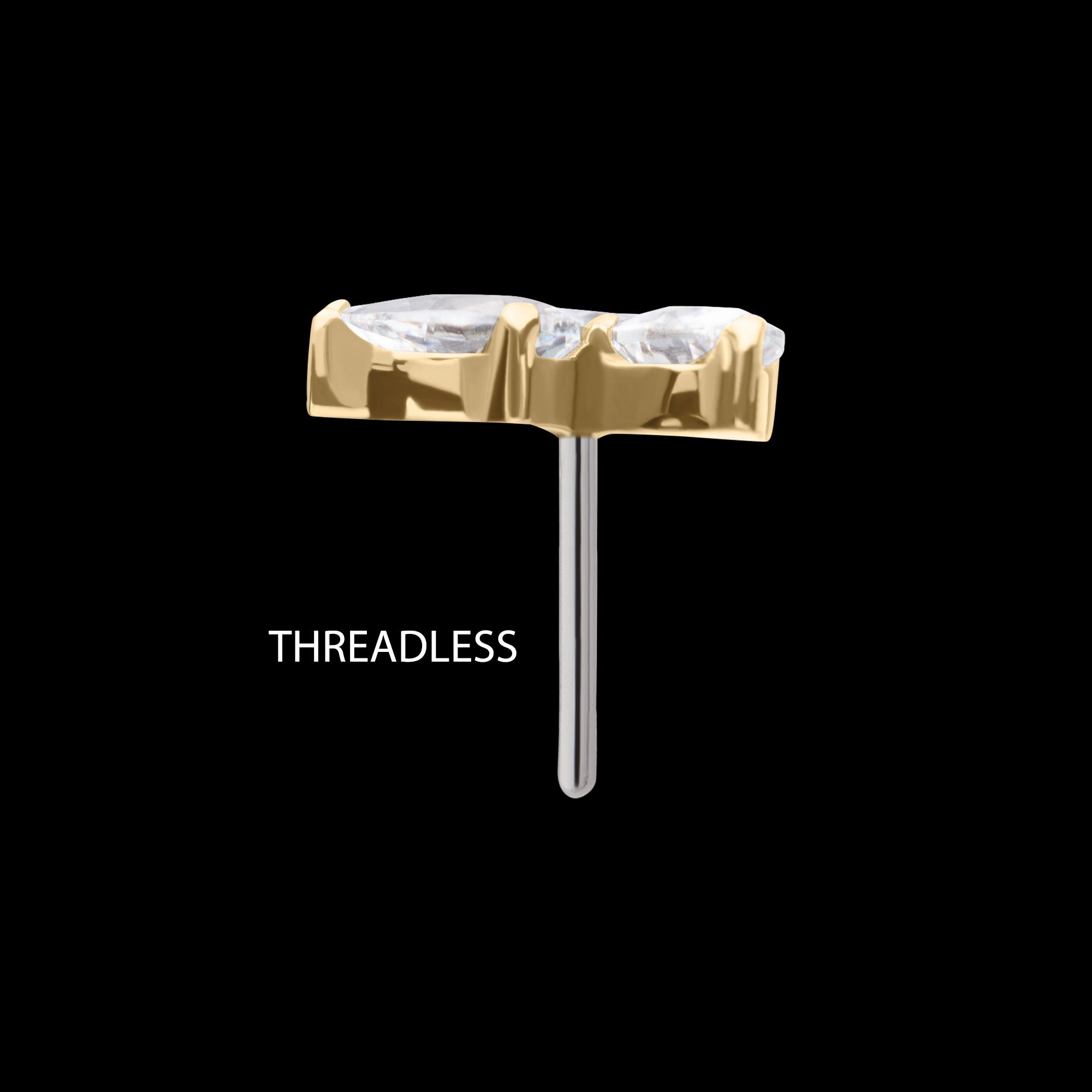 Triple Teardrop Prong Set Gem Flatback Stud Earring / Nosering - Gem in 14Kt Gold
