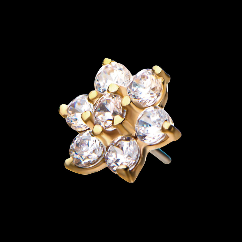 7-CZ Gems Flatback Stud Earring / Nosering - CZ in 14Kt Yellow Gold