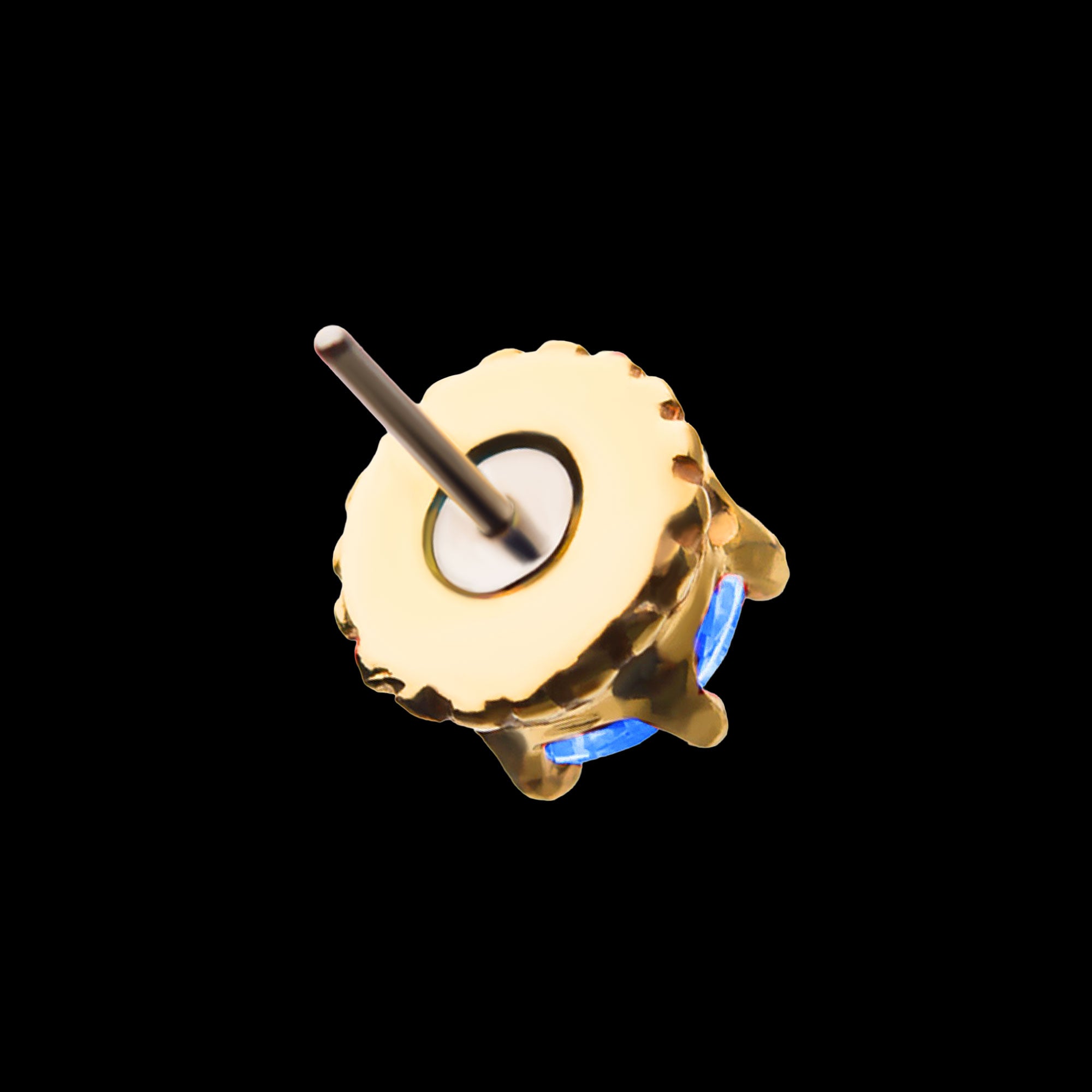 Crown Set CZ Gem Flatback Stud Earring / Nosering - CZ in 14Kt Yellow Gold
