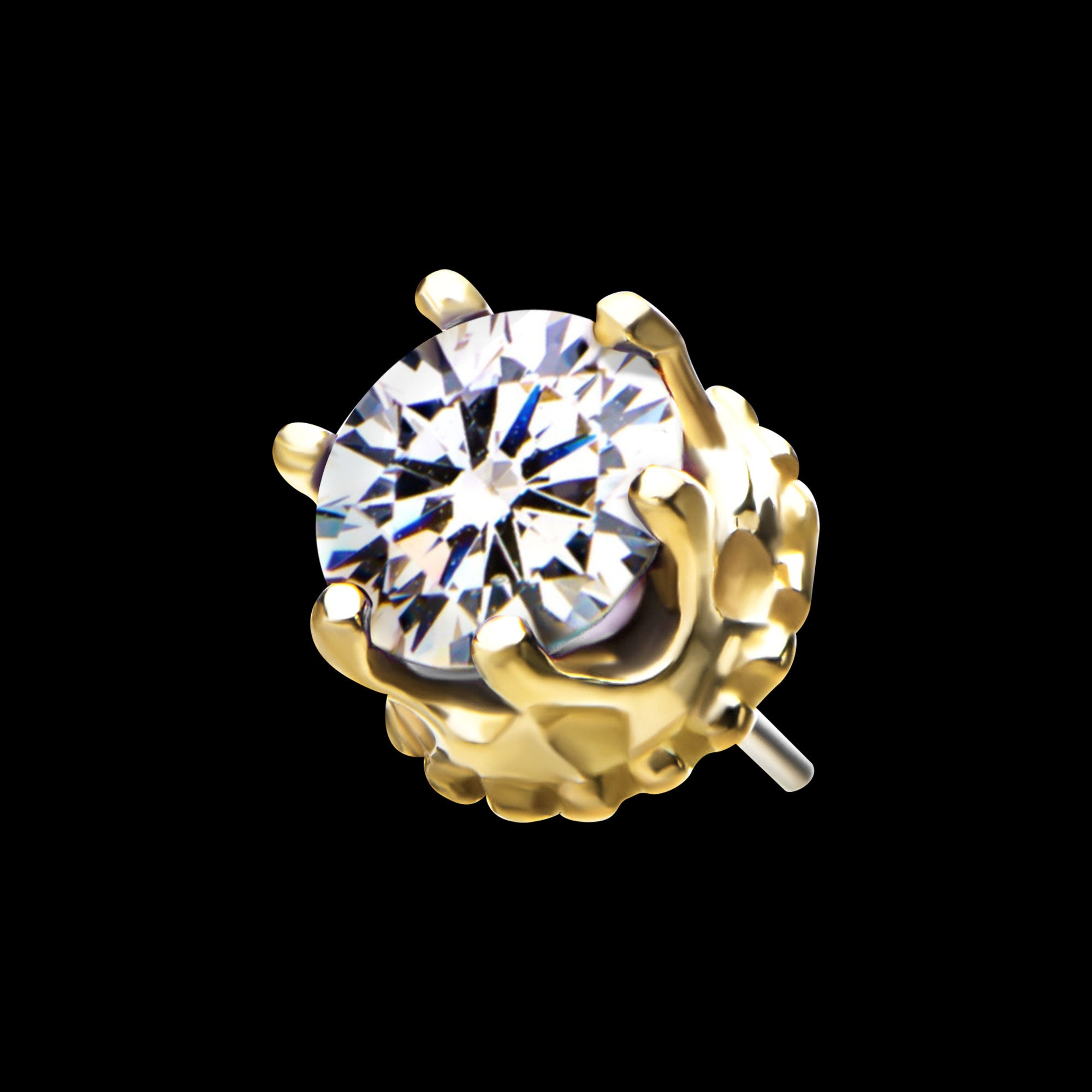 Crown Set CZ Gem Flatback Stud Earring / Nosering - CZ in 14Kt Yellow Gold