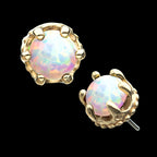 Crown Set Opal Flatback Stud Earring / Nosering - Opal in 14Kt Yellow Gold