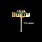 6 Prong Set Clear CZ and Centerpiece CZ/Synthetic Opal Flower Flatback Stud Earring / Nosering - Synthetic Opal & Clear CZ & Opal in 14Kt Yellow Gold