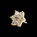6 Prong Set Clear CZ and Centerpiece CZ/Synthetic Opal Flower Flatback Stud Earring / Nosering - Synthetic Opal & Clear CZ & Opal in 14Kt Yellow Gold