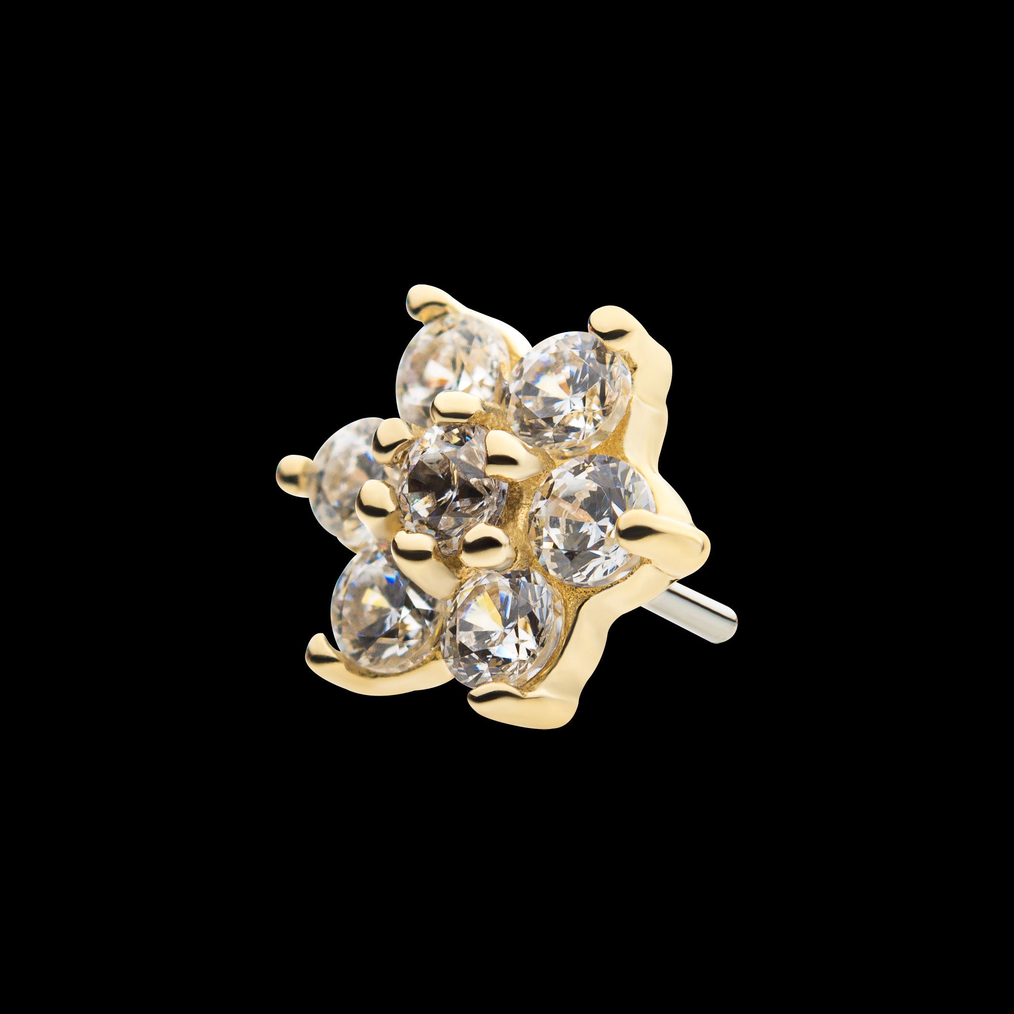 6 Prong Set Clear CZ and Centerpiece CZ/Synthetic Opal Flower Flatback Stud Earring / Nosering - Synthetic Opal & Clear CZ & Opal in 14Kt Yellow Gold