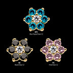 6 Prong Set CZ and Centerpiece Clear CZ Flower Flatback Stud Earring / Nosering - Clear CZ in 14Kt Yellow Gold