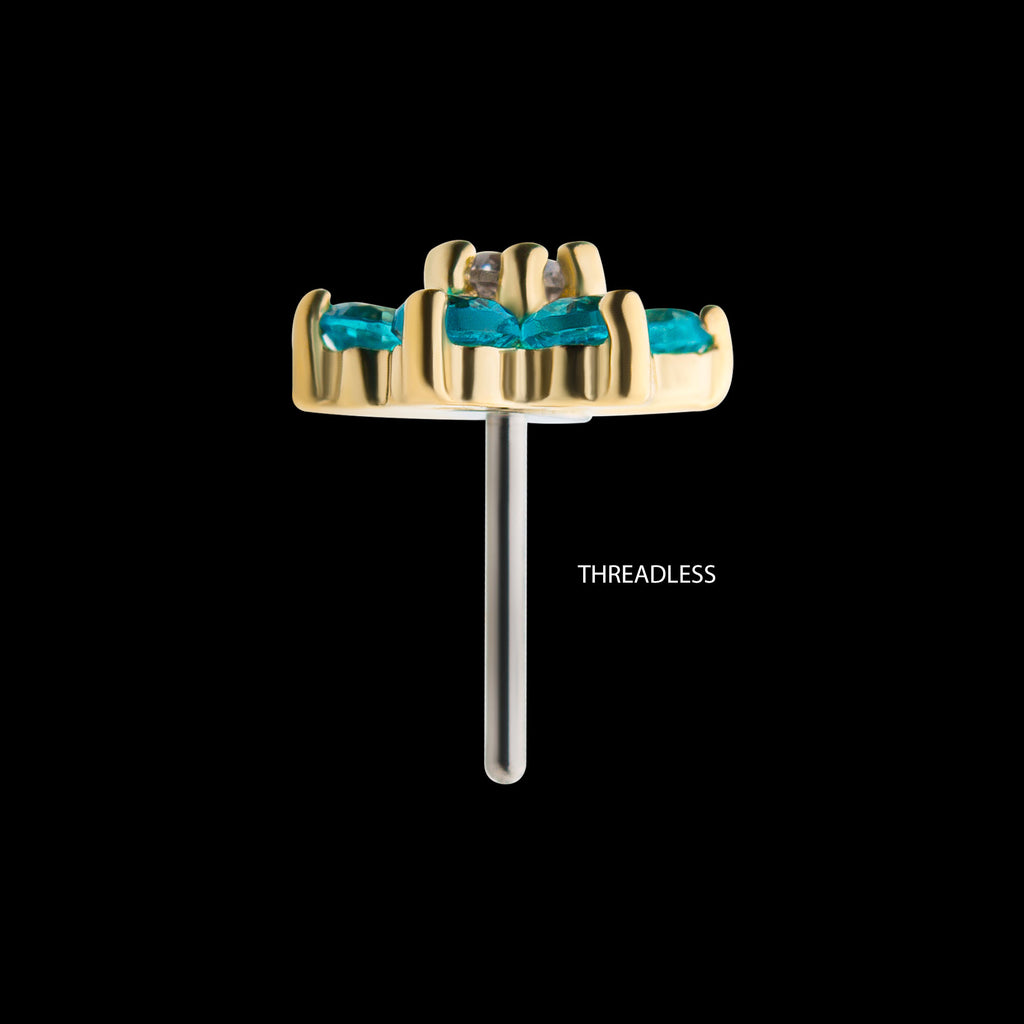 6 Prong Set CZ and Centerpiece Clear CZ Flower Flatback Stud Earring / Nosering - Clear CZ in 14Kt Yellow Gold