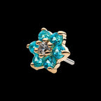 6 Prong Set CZ and Centerpiece Clear CZ Flower Flatback Stud Earring / Nosering - Clear CZ in 14Kt Yellow Gold