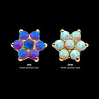 7 Prong Set Synthetic Opal Flower Flatback Stud Earring / Nosering - Synthetic Opal & Opal in 14Kt Yellow Gold