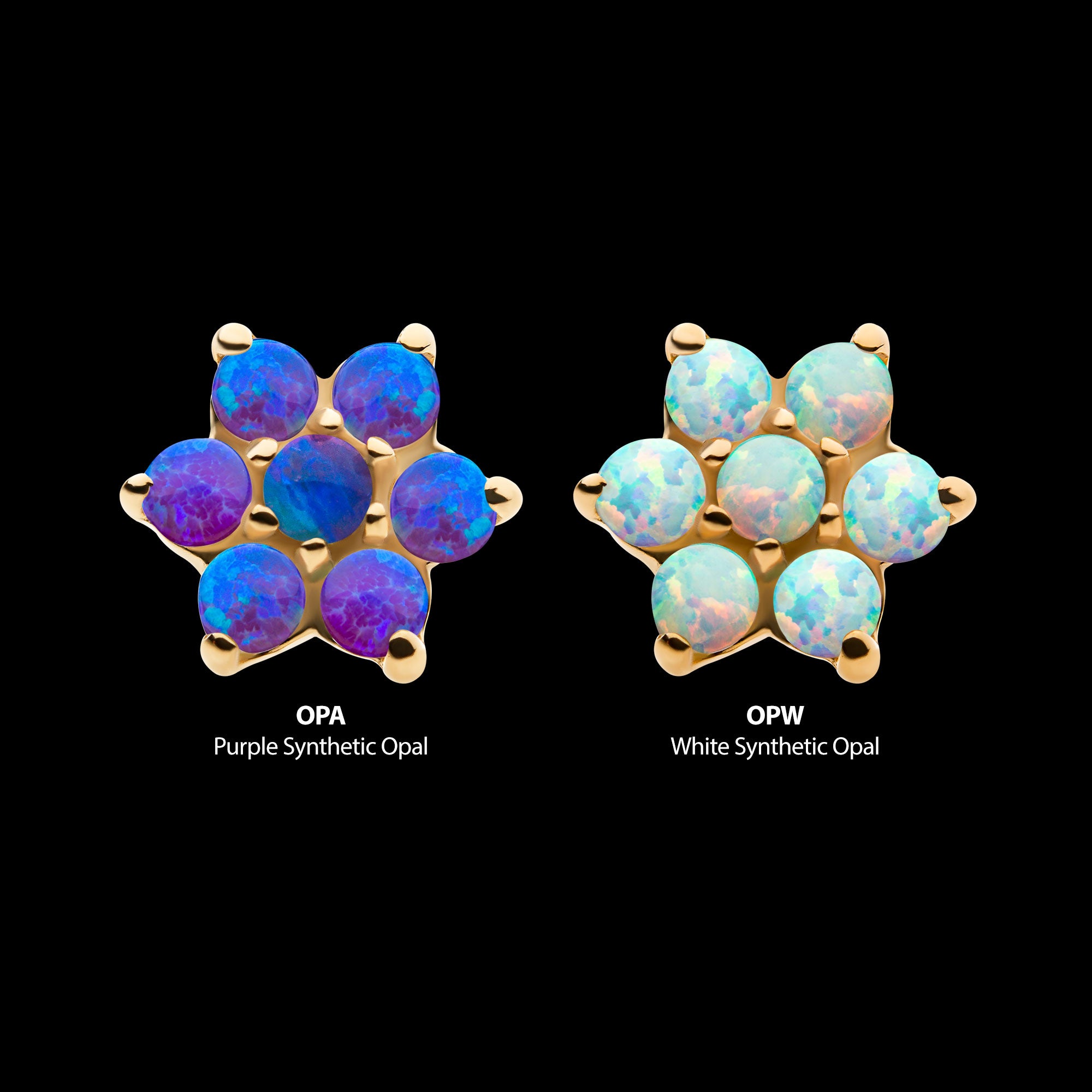 7 Prong Set Synthetic Opal Flower Flatback Stud Earring / Nosering - Synthetic Opal & Opal in 14Kt Yellow Gold