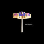 7 Prong Set Synthetic Opal Flower Flatback Stud Earring / Nosering - Synthetic Opal & Opal in 14Kt Yellow Gold