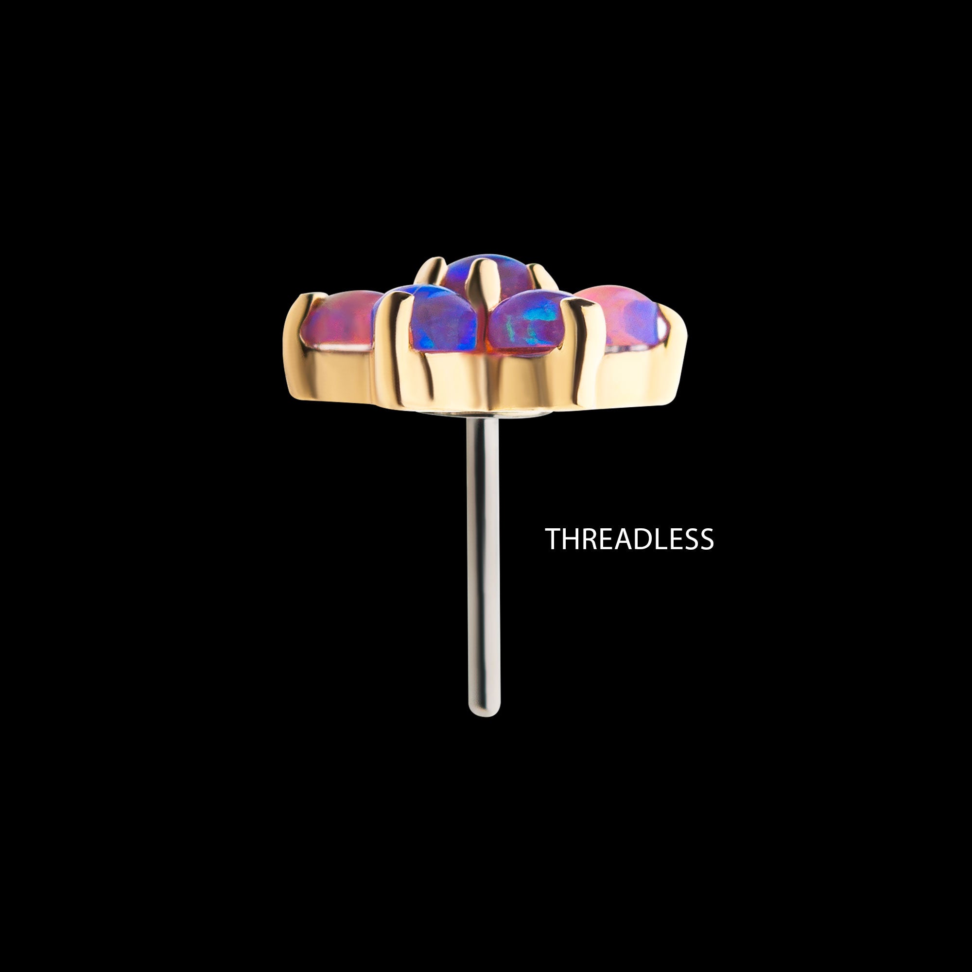 7 Prong Set Synthetic Opal Flower Flatback Stud Earring / Nosering - Synthetic Opal & Opal in 14Kt Yellow Gold
