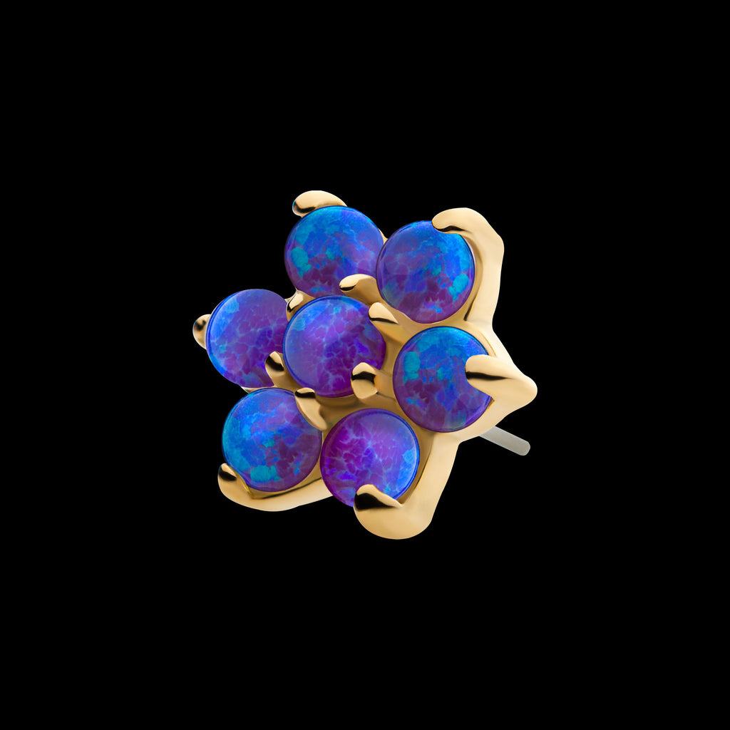 7 Prong Set Synthetic Opal Flower Flatback Stud Earring / Nosering - Synthetic Opal & Opal in 14Kt Yellow Gold