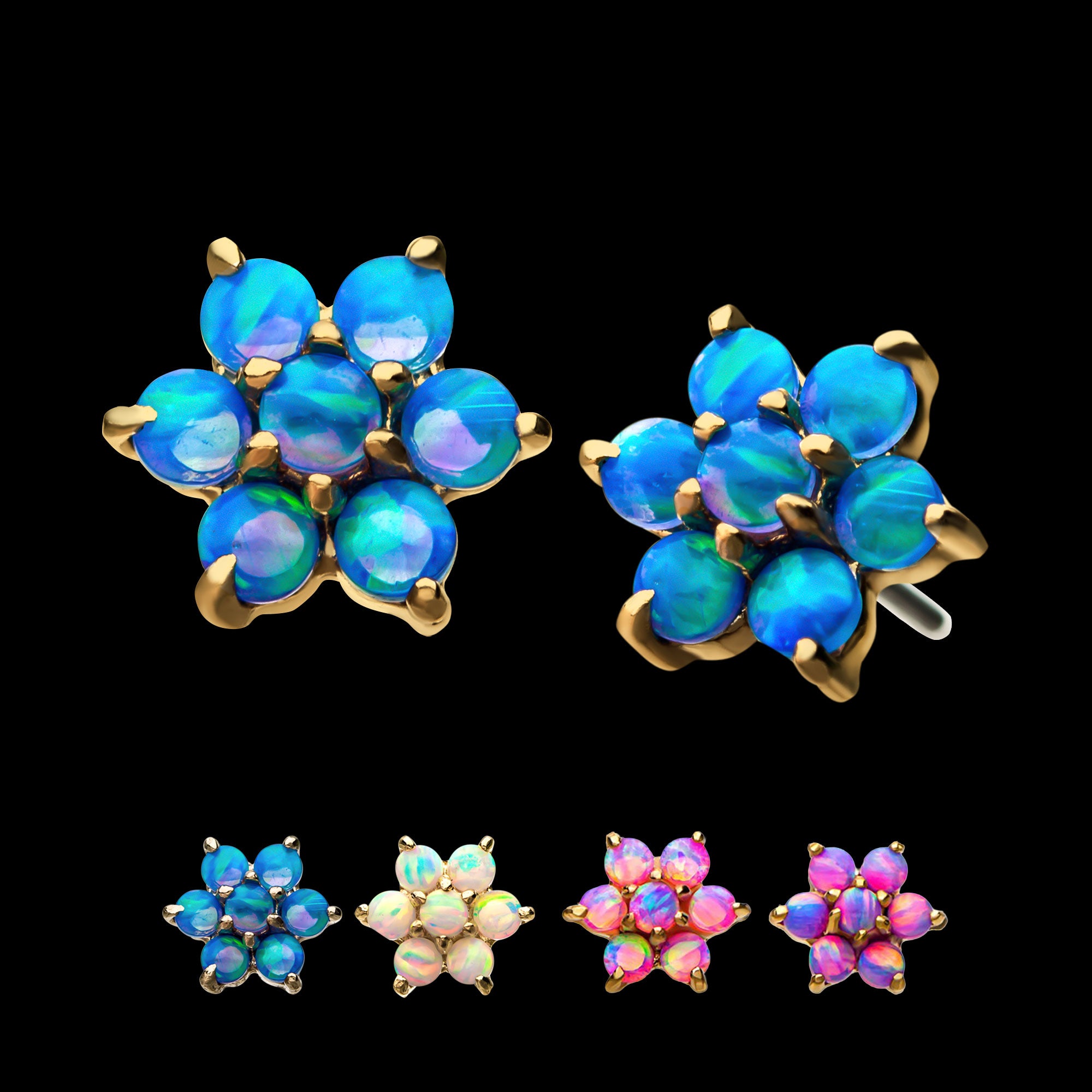 7-Synthetic Opal Flatback Stud Earring / Nosering - Synthetic Opal & Opal in 14Kt Yellow Gold