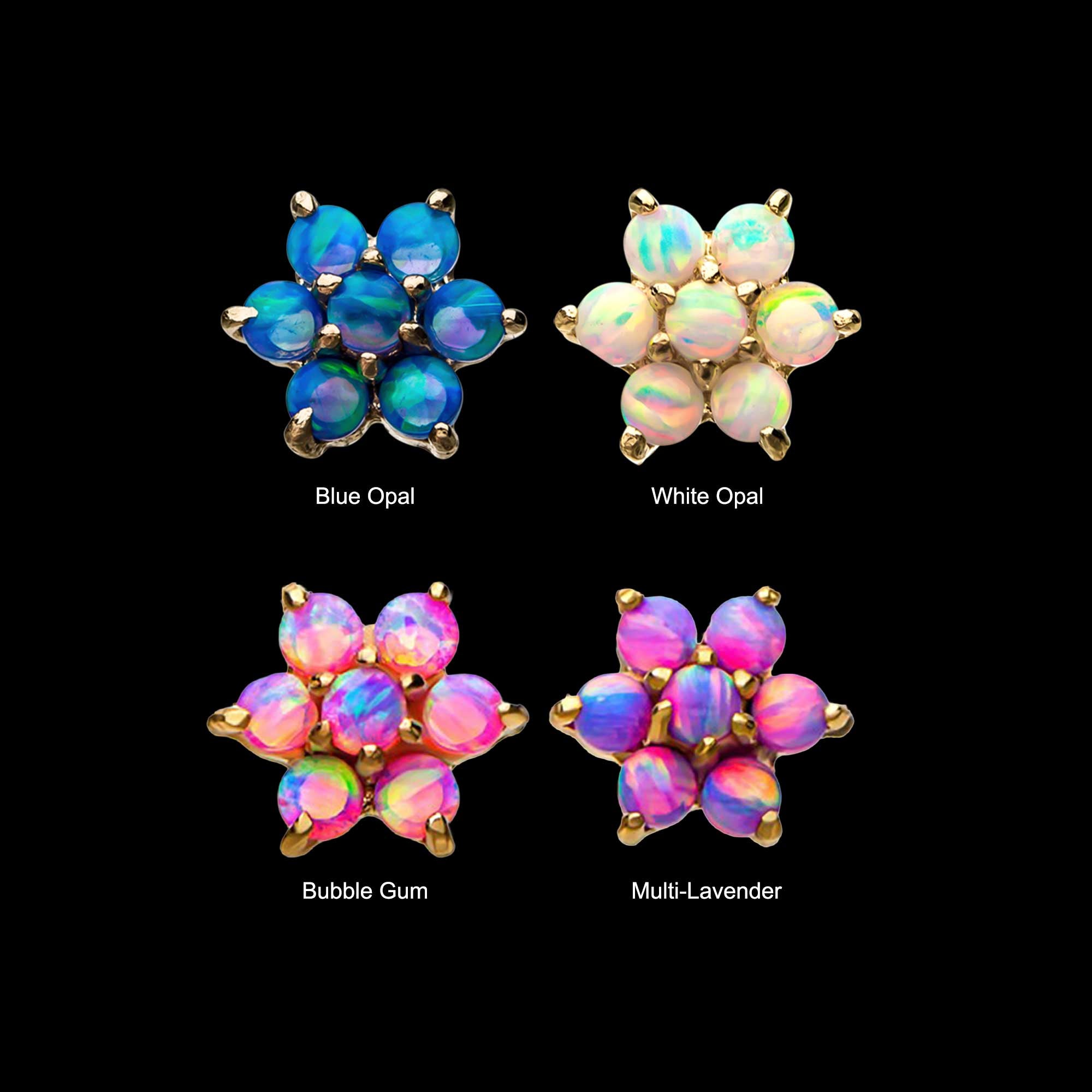 7-Synthetic Opal Flatback Stud Earring / Nosering - Synthetic Opal & Opal in 14Kt Yellow Gold