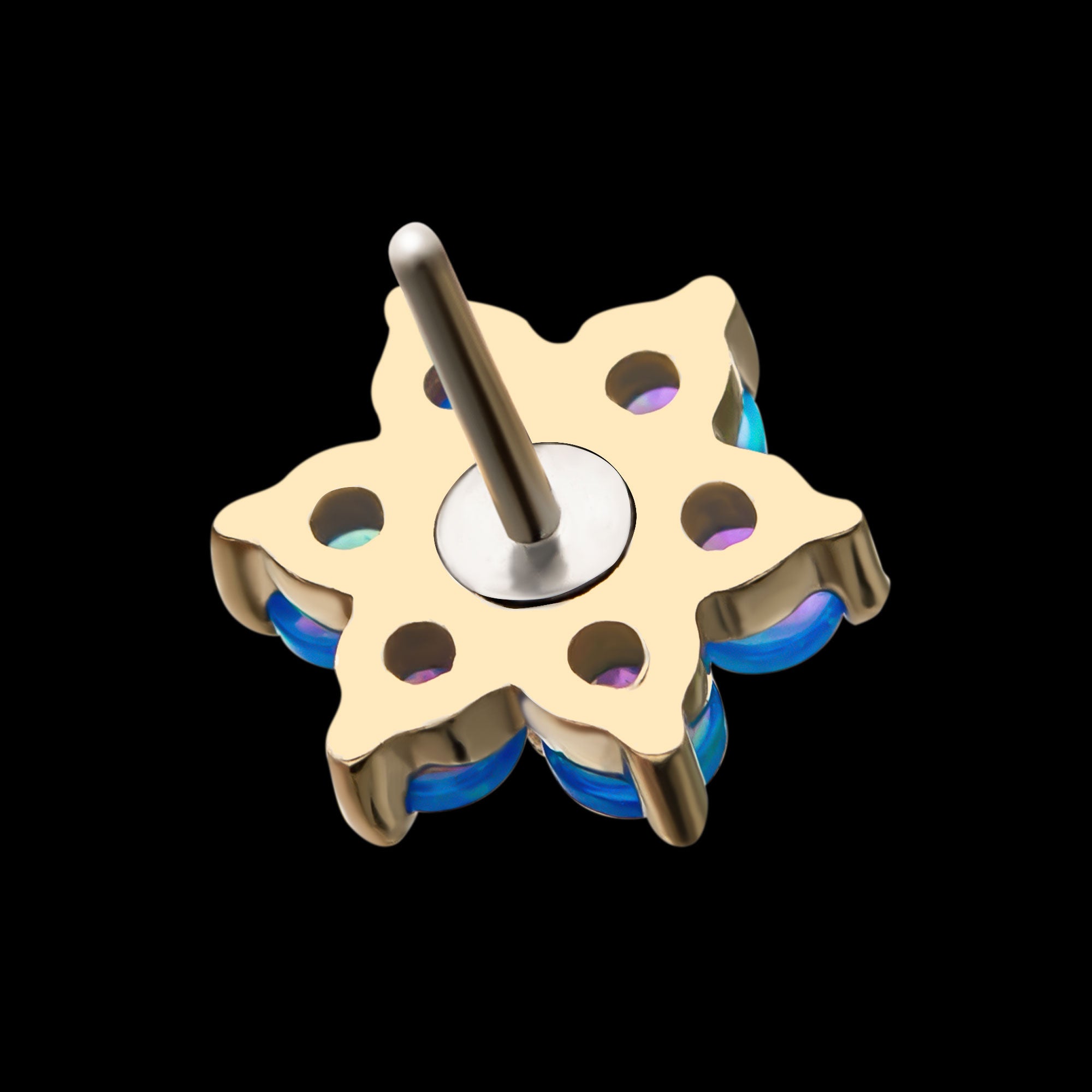 7-Synthetic Opal Flatback Stud Earring / Nosering - Synthetic Opal & Opal in 14Kt Yellow Gold