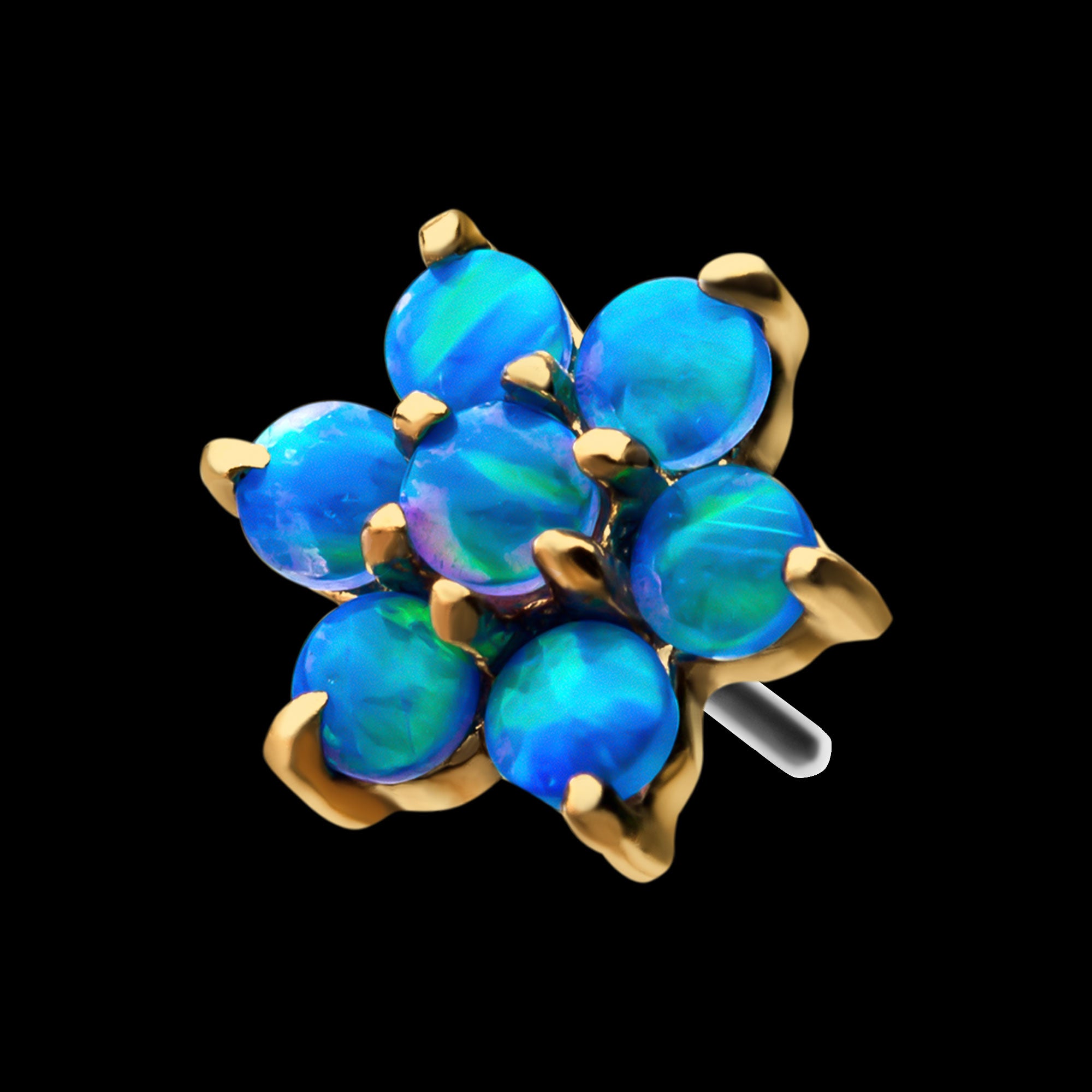 7-Synthetic Opal Flatback Stud Earring / Nosering - Synthetic Opal & Opal in 14Kt Yellow Gold