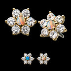 6-CZ Clear Gems and Synthetic Opal Flatback Stud Earring / Nosering - Synthetic Opal & CZ & Opal in 14Kt Yellow Gold