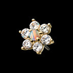 6-CZ Clear Gems and Synthetic Opal Flatback Stud Earring / Nosering - Synthetic Opal & CZ & Opal in 14Kt Yellow Gold