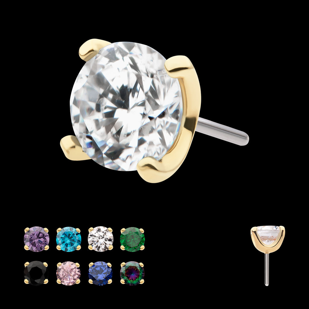 Prong Set Round CZ Flatback Stud Earring / Nosering - CZ in 14Kt Yellow Gold