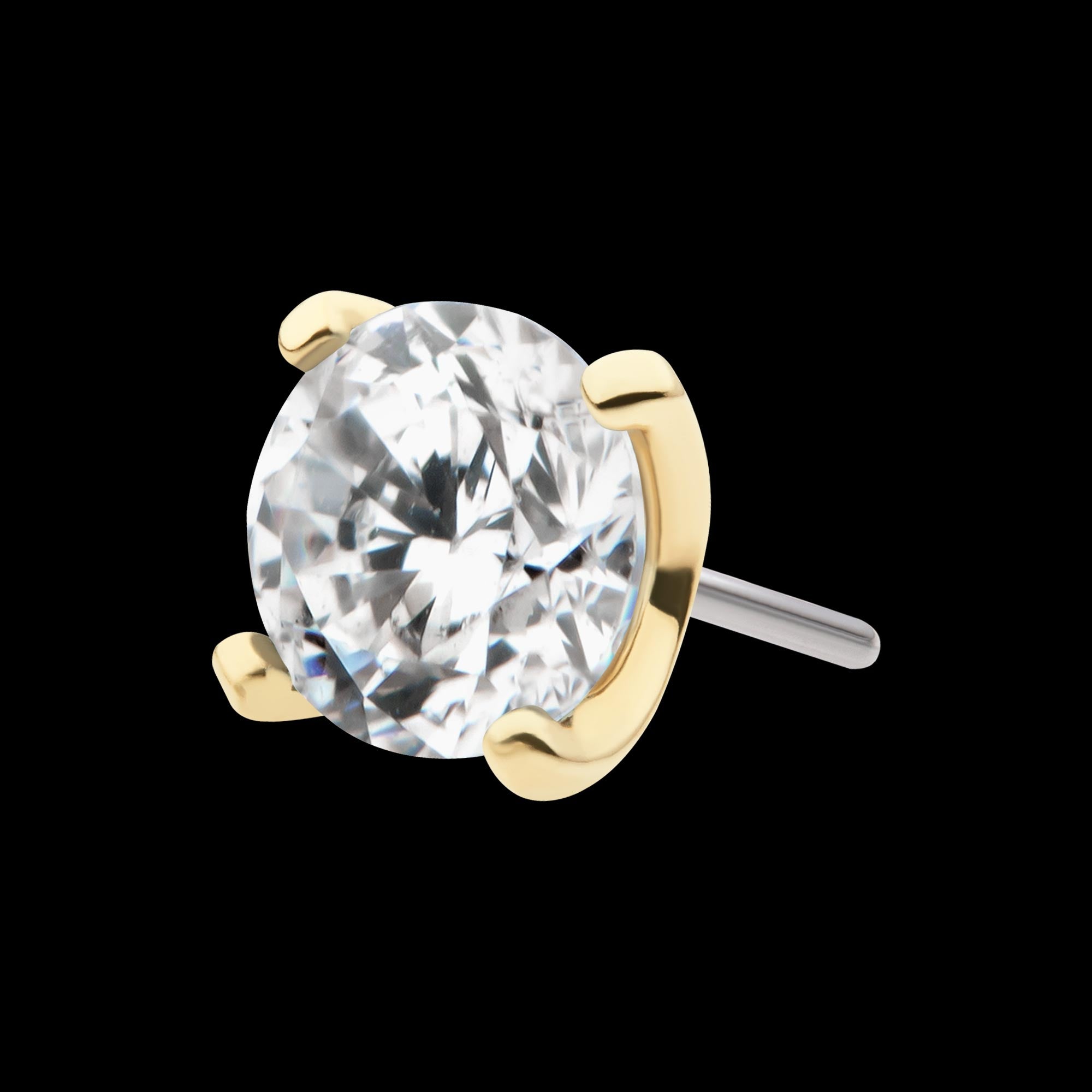 Prong Set Round CZ Flatback Stud Earring / Nosering - CZ in 14Kt Yellow Gold