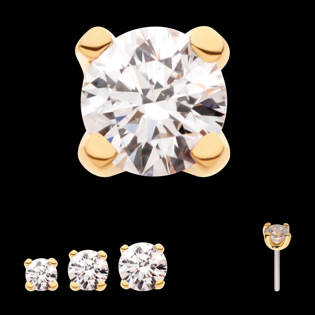 Prong Set Genuine Round Diamond Flatback Stud Earring / Nosering - Diamond in 14Kt Yellow Gold