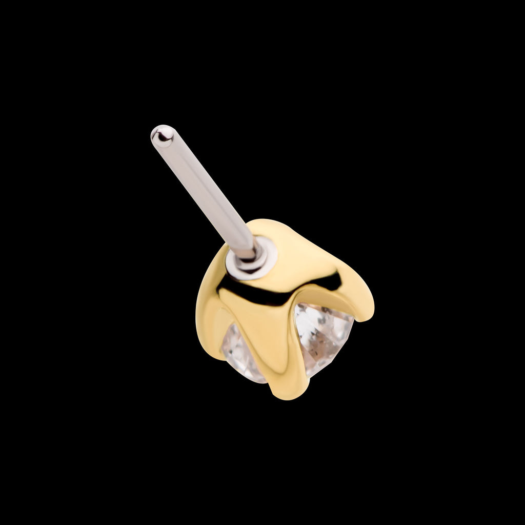 Prong Set Genuine Round Diamond Flatback Stud Earring / Nosering - Diamond in 14Kt Yellow Gold