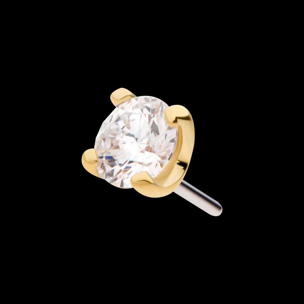 Prong Set Genuine Round Diamond Flatback Stud Earring / Nosering - Diamond in 14Kt Yellow Gold