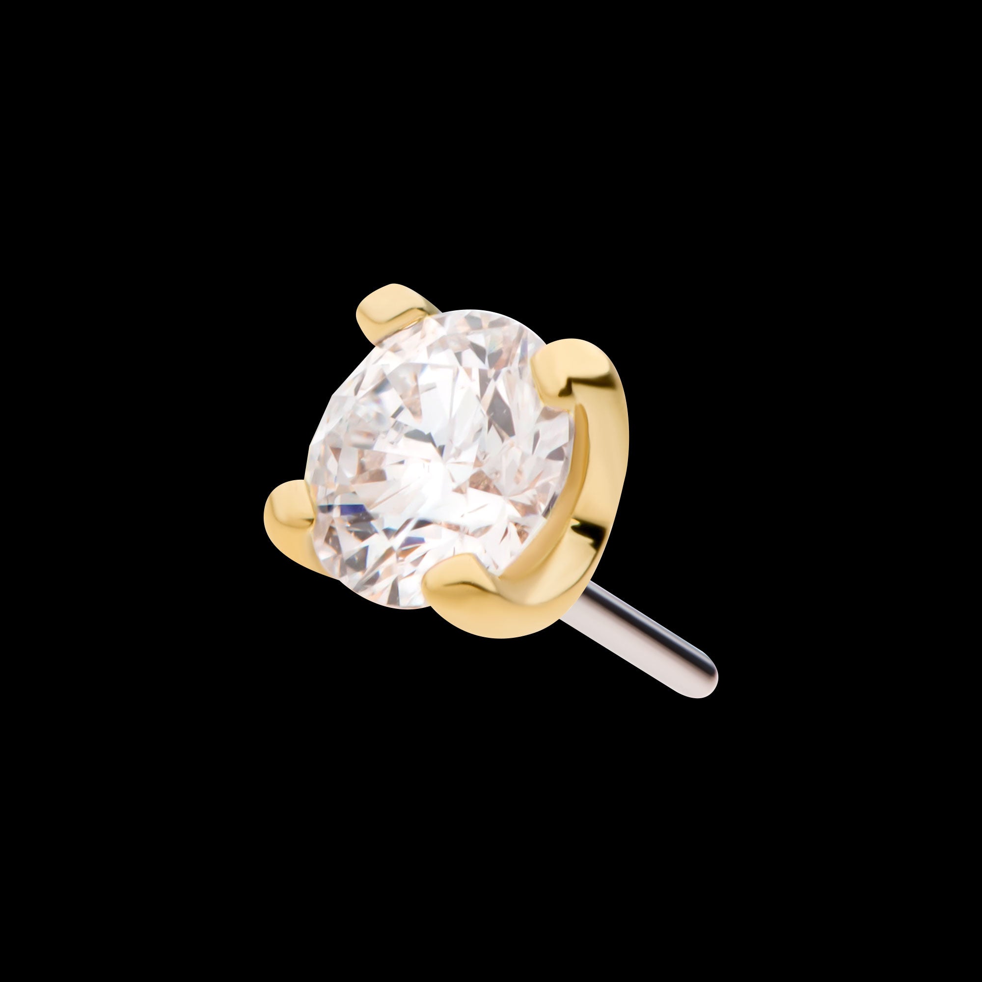 Prong Set Genuine Round Diamond Flatback Stud Earring / Nosering - Diamond in 14Kt Yellow Gold