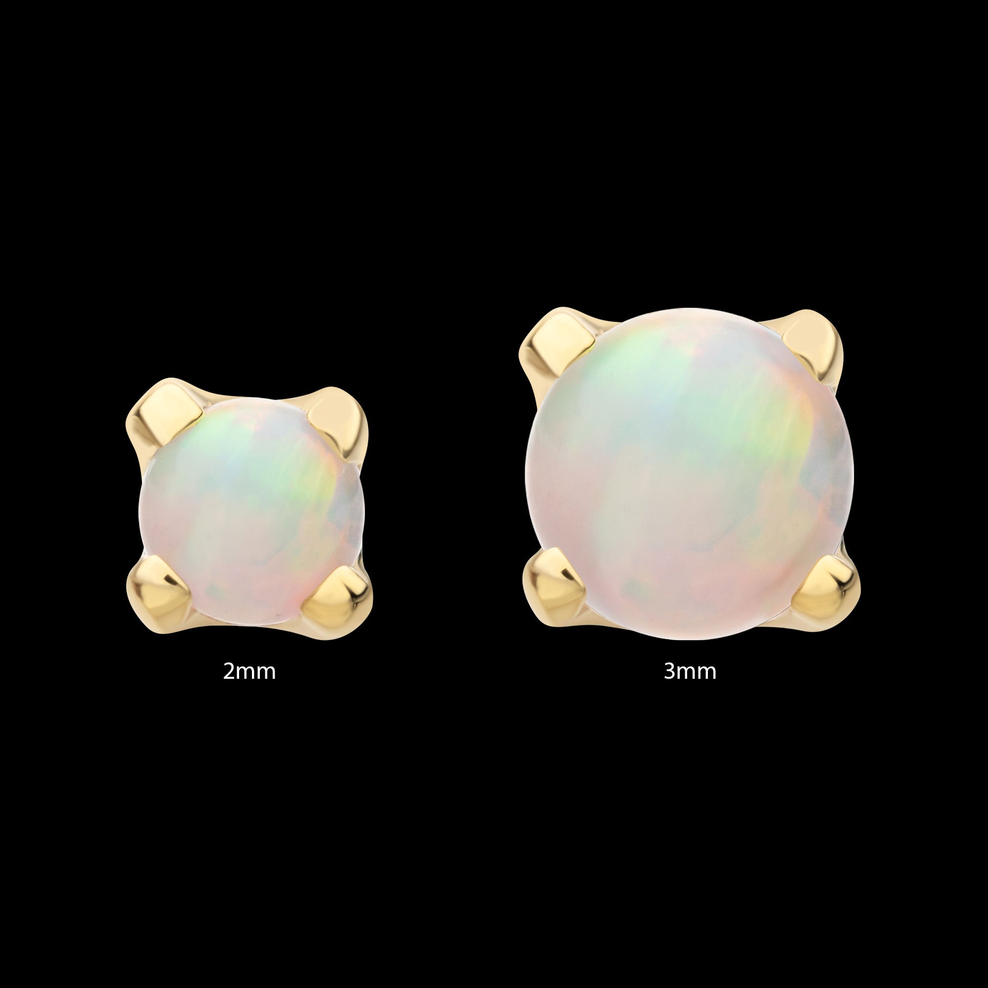 4-Prong Set White Opal Flatback Stud Earring / Nosering - White Opal & Opal in 14Kt Yellow Gold