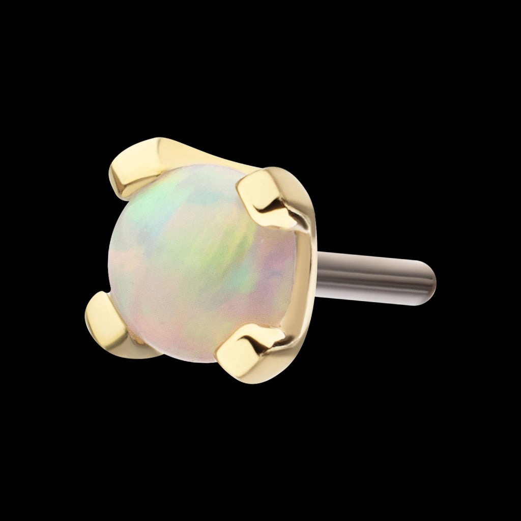 4-Prong Set White Opal Flatback Stud Earring / Nosering - White Opal & Opal in 14Kt Yellow Gold