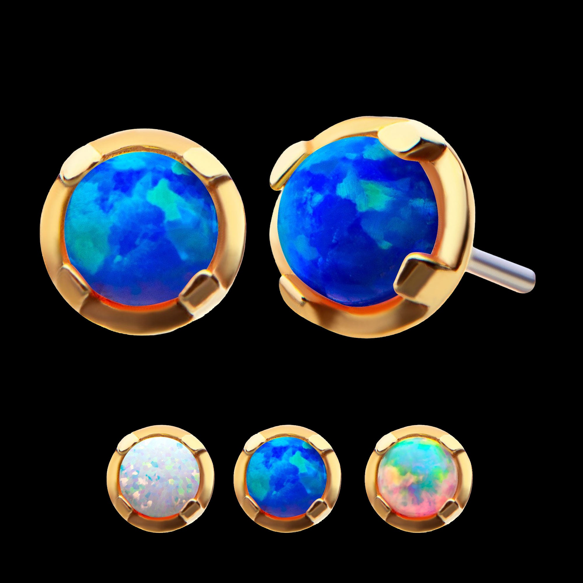 Prong Set Opal Flatback Stud Earring / Nosering - Opal in 14Kt Yellow Gold
