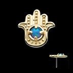 Prong Set Round Blue Opal Hamsa Flatback Stud Earring / Nosering - Opal in 14Kt Yellow Gold