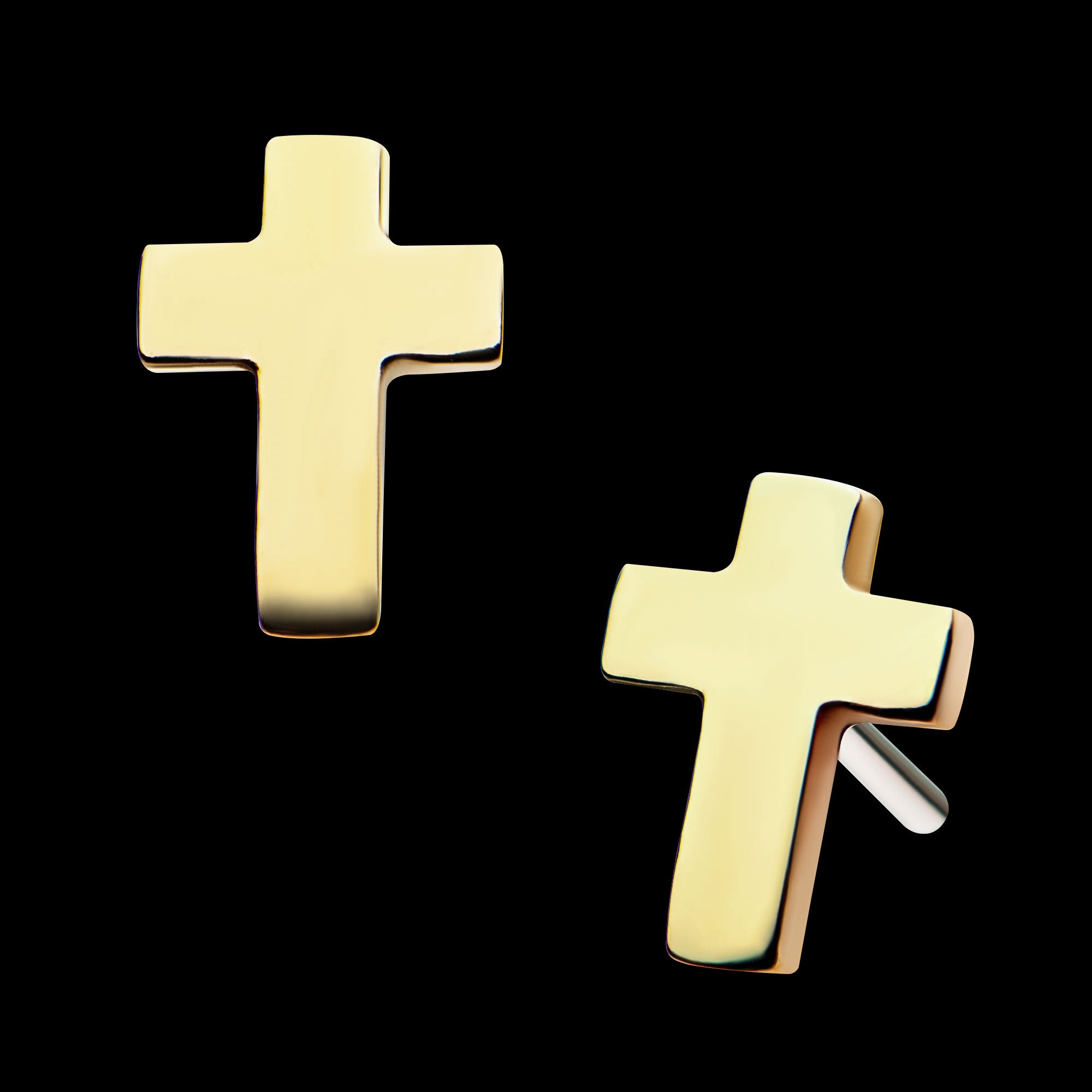 Flat Cross Flatback Stud Earring / Nosering - 14Kt Yellow Gold