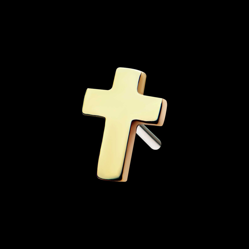 Flat Cross Flatback Stud Earring / Nosering - 14Kt Yellow Gold