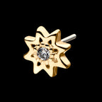 Round Clear CZ Sun Flatback Stud Earring / Nosering - Clear CZ in 14Kt Gold