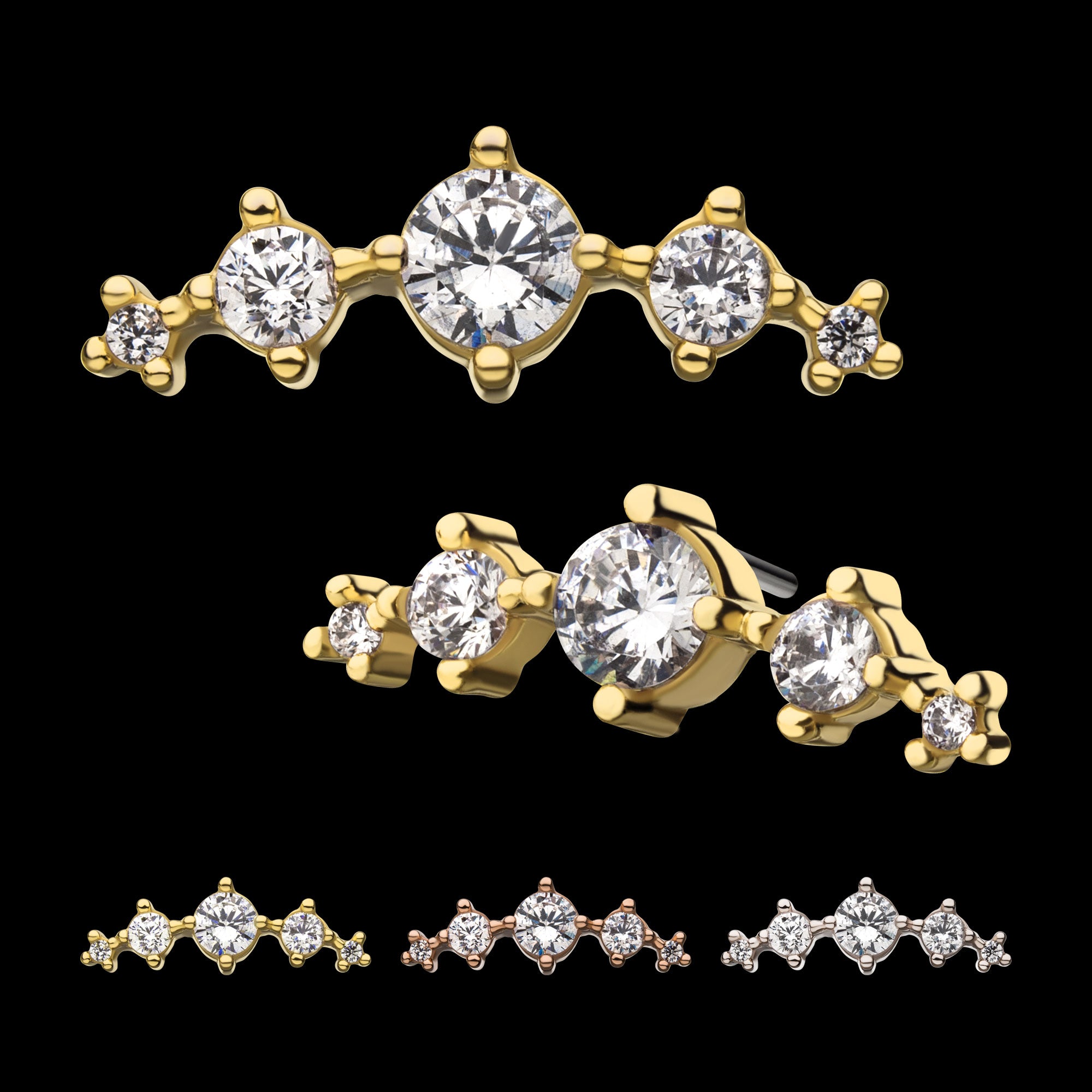 5-Clear CZ Flatback Stud Earring / Nosering - Clear CZ in 14Kt Gold
