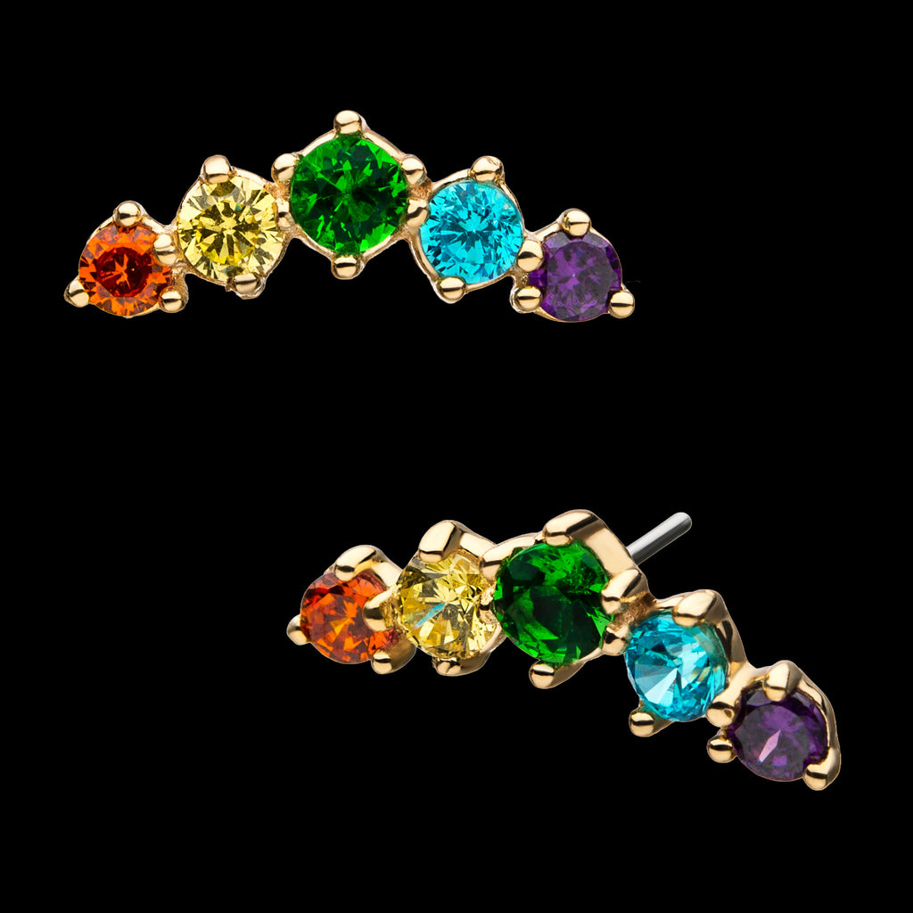 5-Rainbow CZ Cluster Flatback Stud Earring / Nosering - Rainbow CZ & CZ in 14Kt Yellow Gold