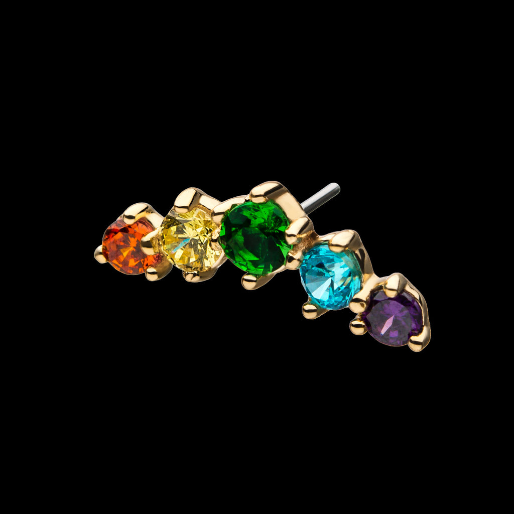 5-Rainbow CZ Cluster Flatback Stud Earring / Nosering - Rainbow CZ & CZ in 14Kt Yellow Gold