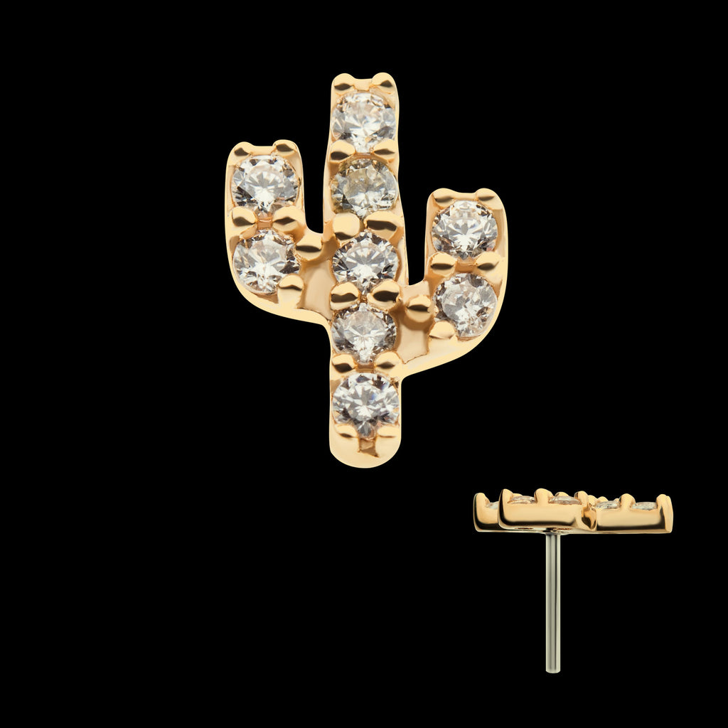 Prong Set 9 Round Clear CZ Cactus Flatback Stud Earring / Nosering - Clear CZ in 14Kt Yellow Gold