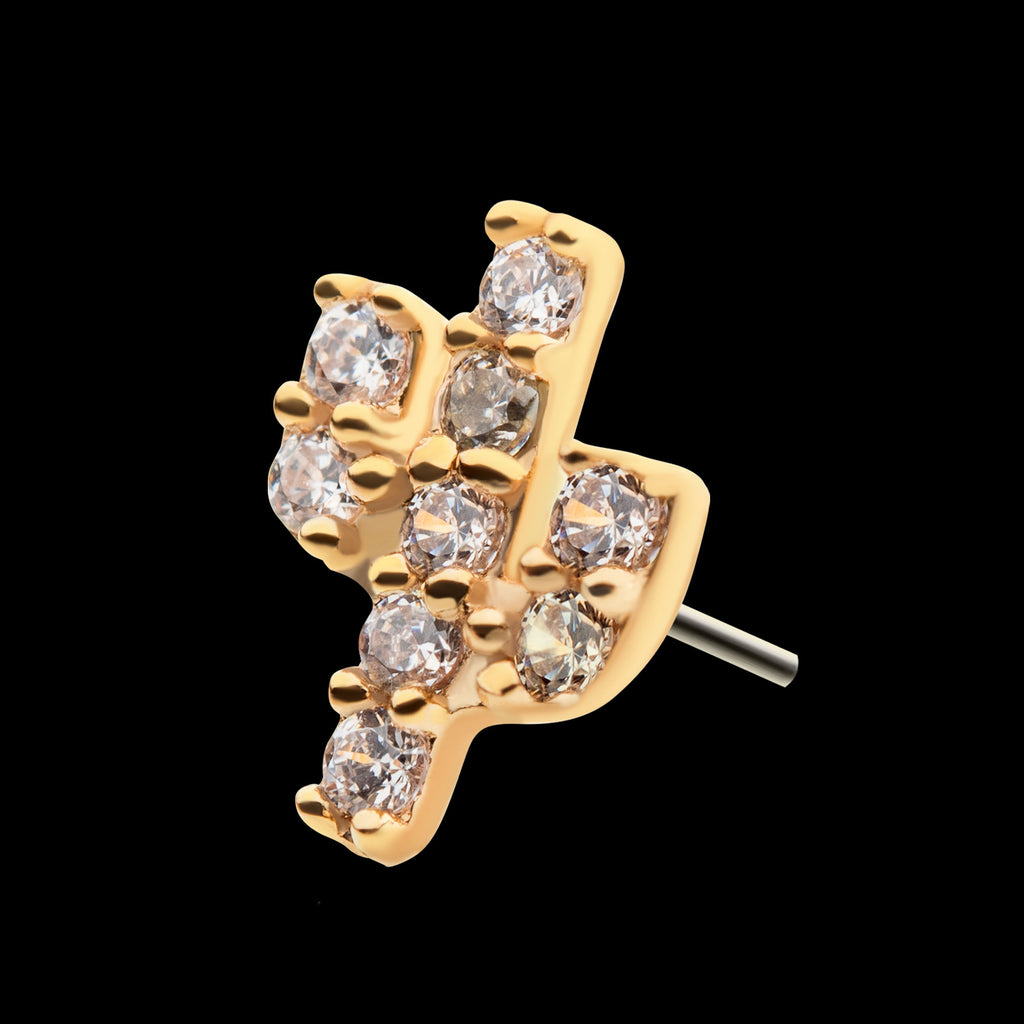 Prong Set 9 Round Clear CZ Cactus Flatback Stud Earring / Nosering - Clear CZ in 14Kt Yellow Gold