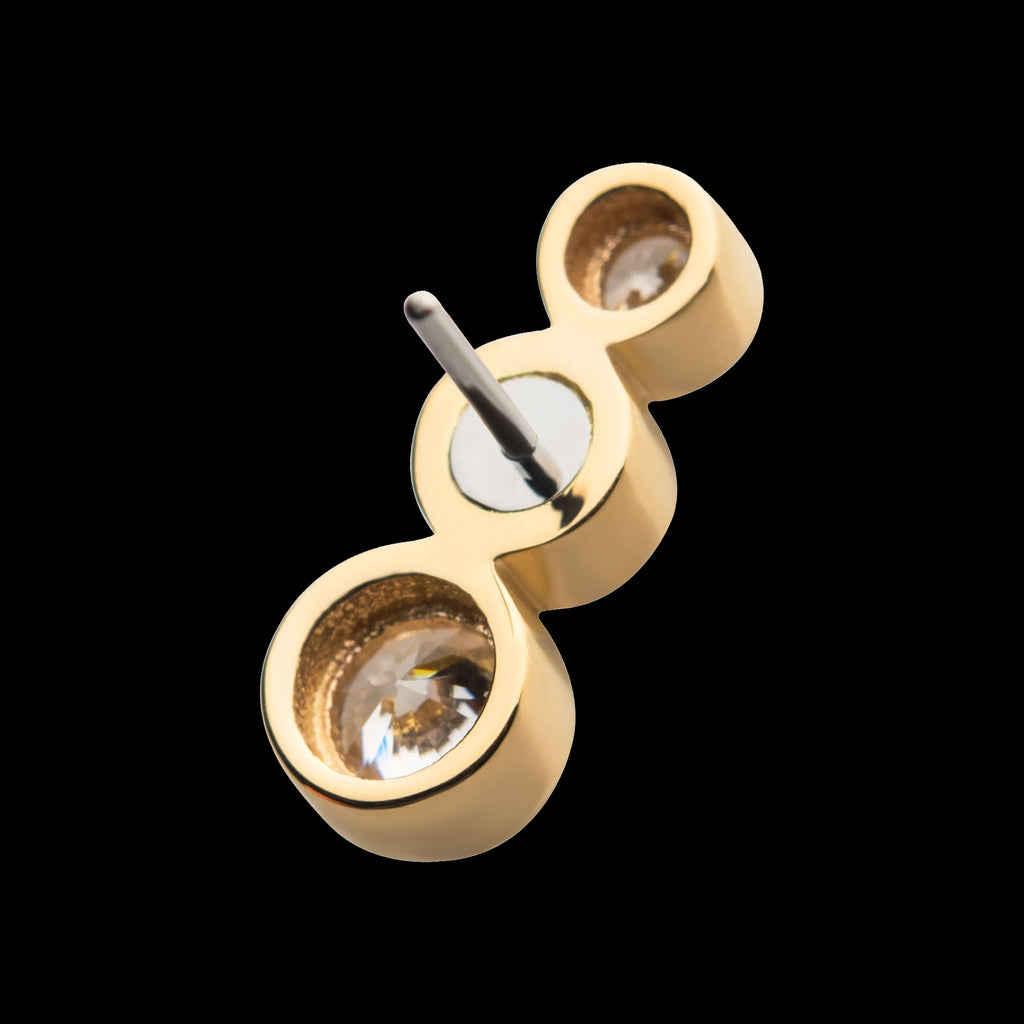 Bezel Set 3 Clear CZ Cluster Flatback Stud Earring / Nosering - Clear CZ in 14Kt Yellow Gold