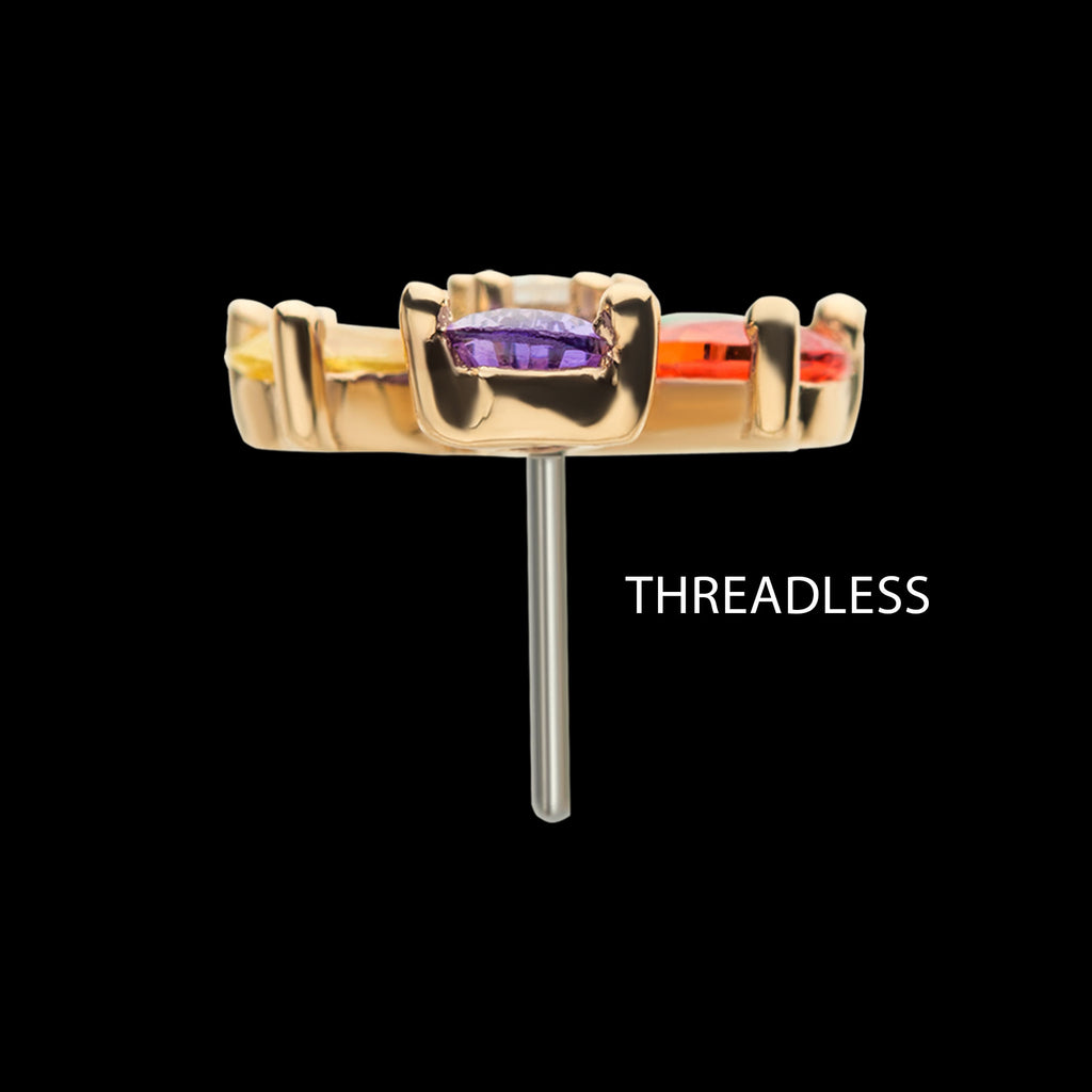 Prong Set 5 Rainbow CZ Flower Flatback Stud Earring / Nosering - Rainbow CZ & CZ in 14Kt Yellow Gold