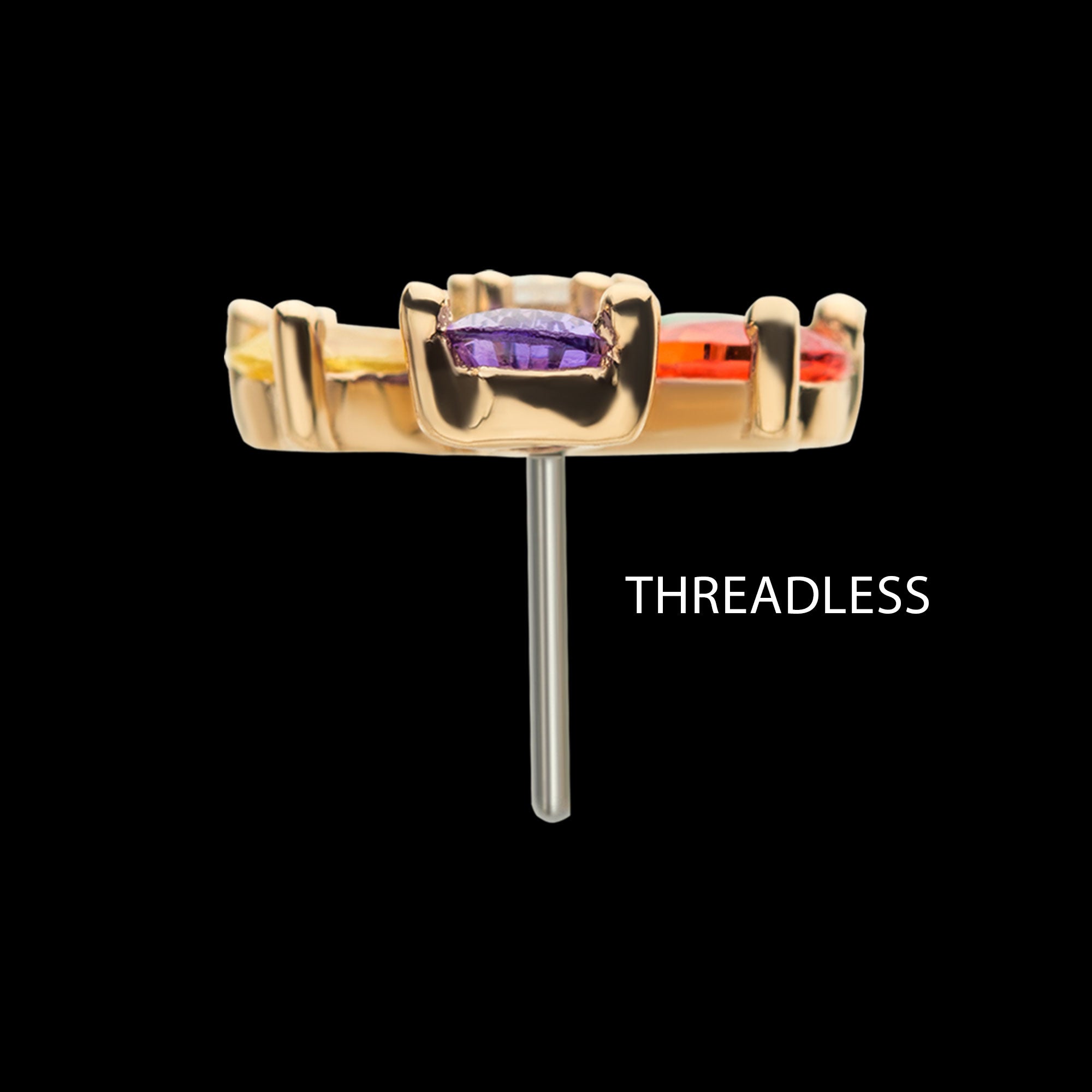 Prong Set 5 Rainbow CZ Flower Flatback Stud Earring / Nosering - Rainbow CZ & CZ in 14Kt Yellow Gold
