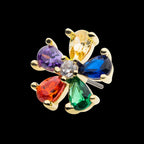 Prong Set 5 Rainbow CZ Flower Flatback Stud Earring / Nosering - Rainbow CZ & CZ in 14Kt Yellow Gold