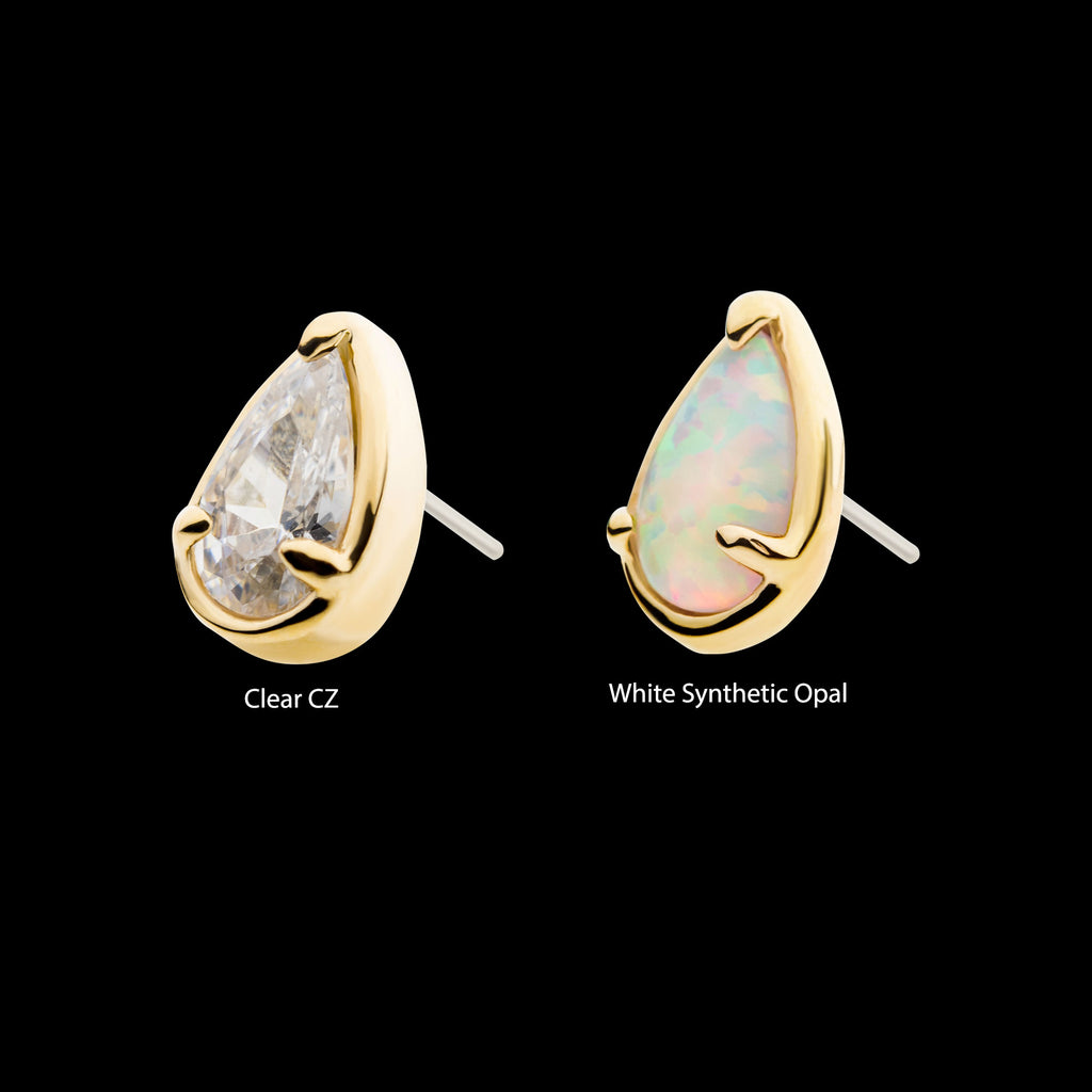 Prong Set Pear-Shaped CZ/Synthetic Opal/Stone Flatback Stud Earring / Nosering - Synthetic Opal & CZ & Opal in 14Kt Gold