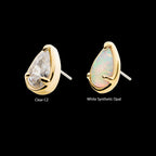 Prong Set Pear-Shaped CZ/Synthetic Opal/Stone Flatback Stud Earring / Nosering - Synthetic Opal & CZ & Opal in 14Kt Gold