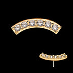 Prong Set Clear CZ 6-Cluster Curved Bar Flatback Stud Earring / Nosering - Clear CZ in 14Kt Yellow Gold